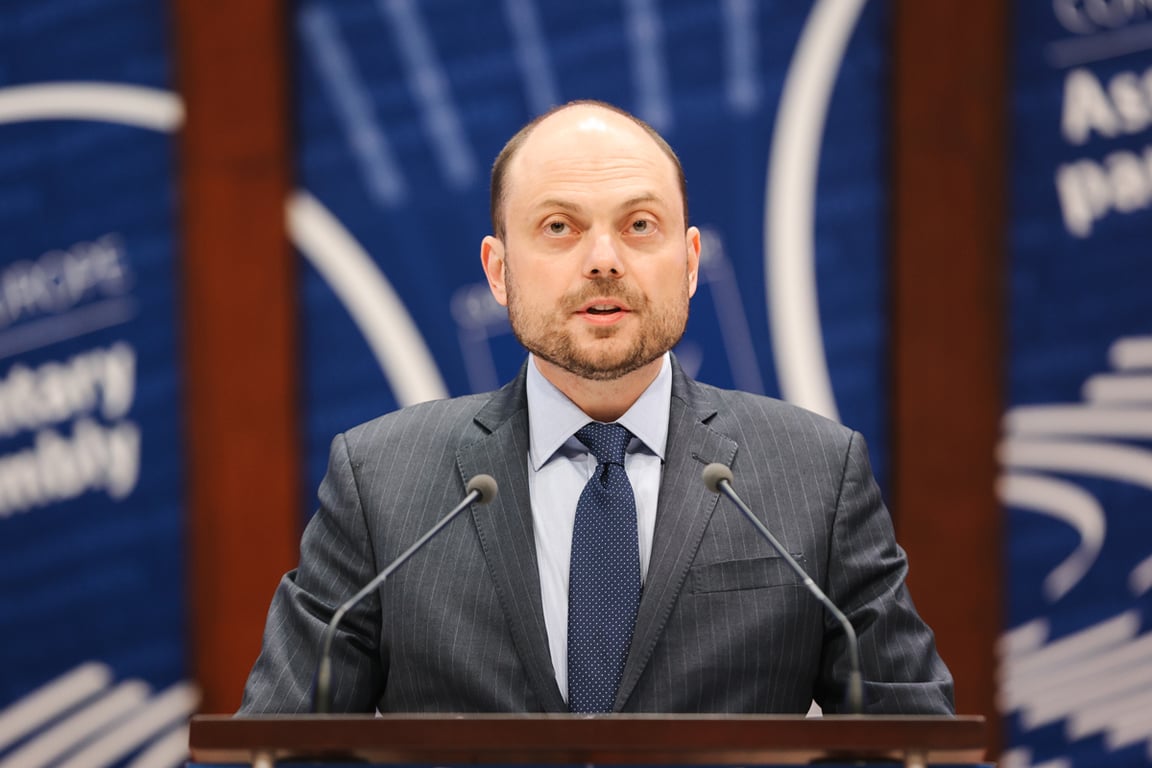 Владимир Кара-Мурза выступает на сессии ПАСЕ, Страсбург, Франция, 30 сентября 2024 года. Фото: Abdesslam Mirdass / Council of Europe