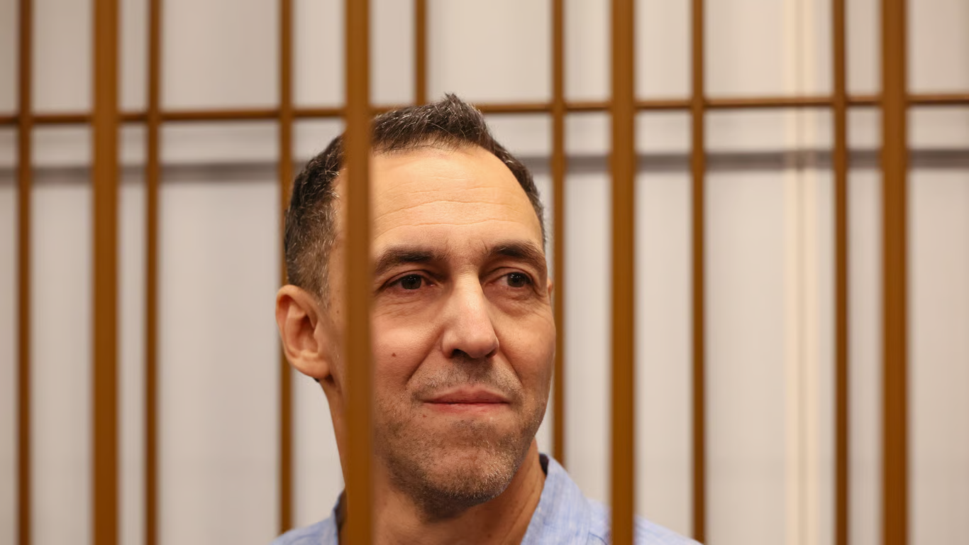 French researcher Laurent Vinatier attends court in Moscow, Russia, 14 October 2024. Photo: EPA/MAXIM SHIPENKOV