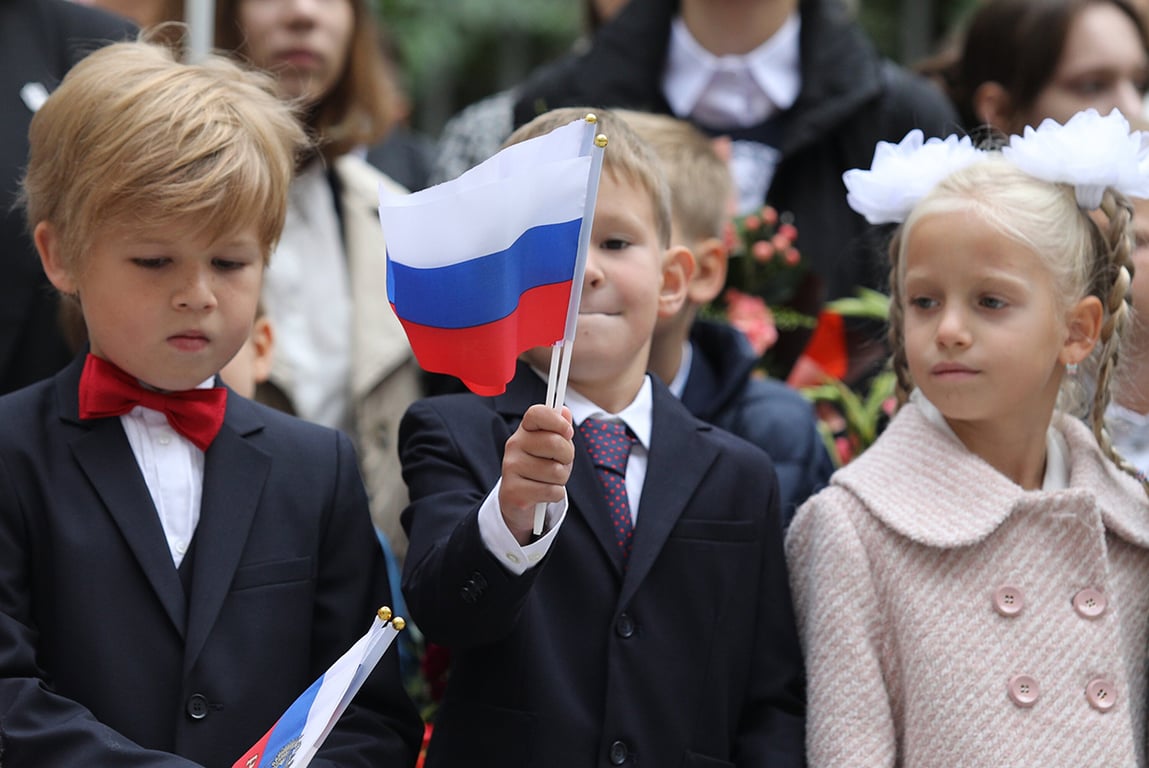 An assembly at a Moscow school to mark the start of the school year on 1 September 2022. Photo: Kirill Zykov / Moskva agency