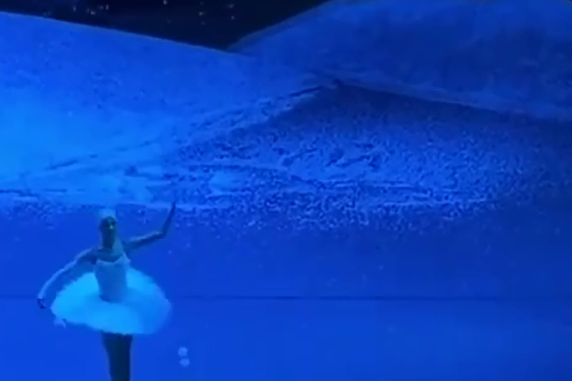 Надпись на сцене во время балетного спектакля «Щелкунчик». Скриншот: (Не)занимательная антропология / Telegram