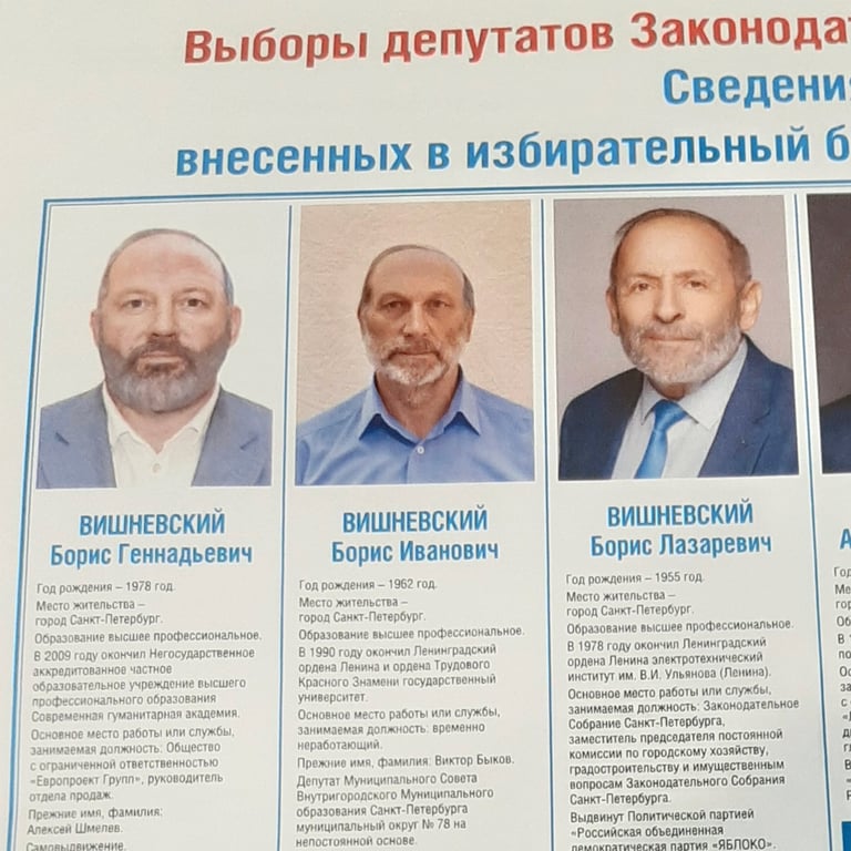 «Двойники» Бориса Вишневского на выборах депутатов Законодательного собрания Санкт-Петербурга, 2021 год. Фото:  X