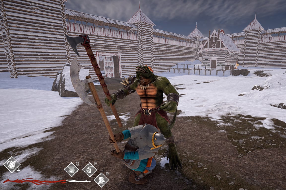 Скриншот из игры «Русы против Ящеров», в котором персонаж Дрочеслав наносит тяжёлый удар ящеру. Фото: theBratans, Agafonoff, Smola Game Studio / Wikimedia