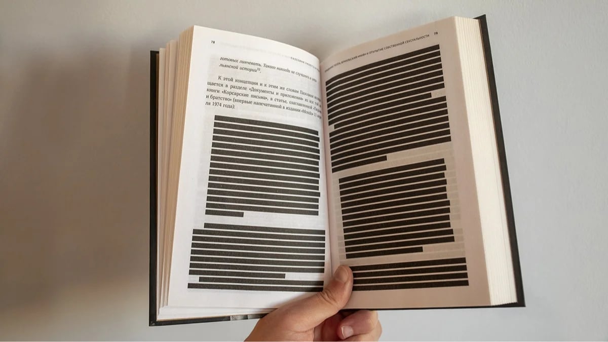 The censored Russian edition of Roberto Carnero’s biography of Pasolini. Photo: Novaya Gazeta Europe