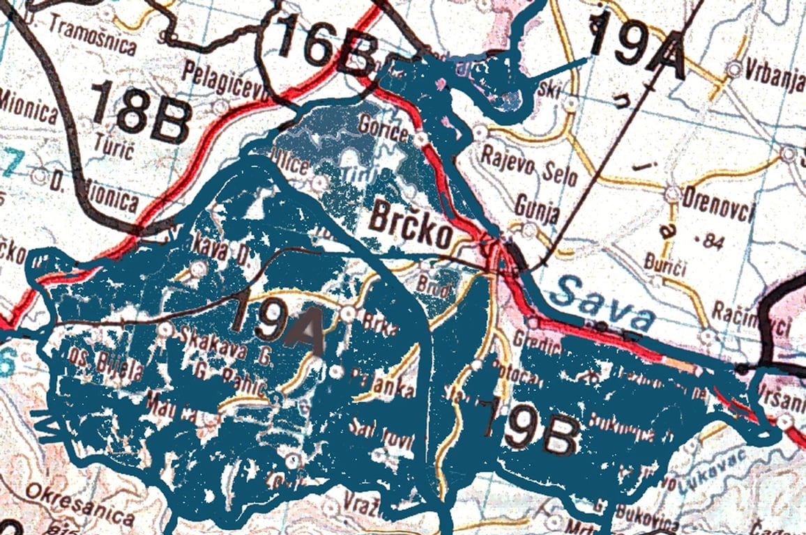 Изображение карты муниципалитета Брчко от 10 марта 1999 года. Фото: Fehim Demir / EPA