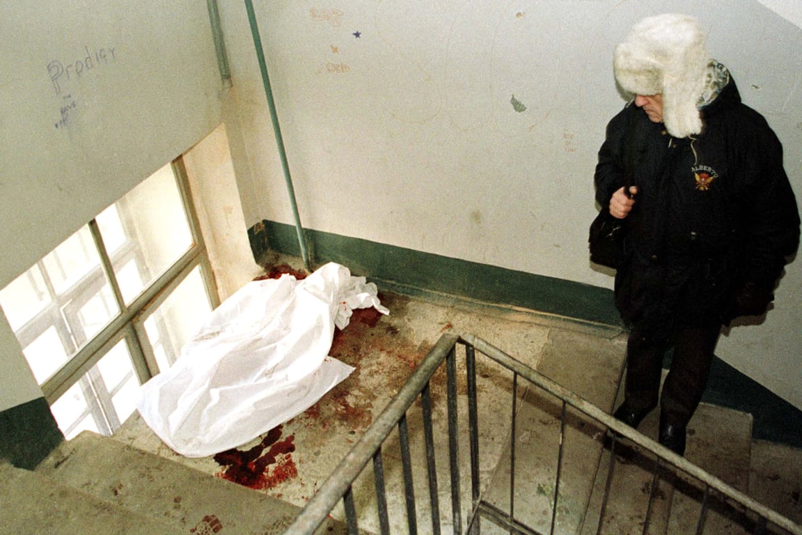 Место убийства Галины Старовойтовой, 21 ноября 1998 года. Фото: Александр Демьянчук / Reuters / Scanpix / LETA