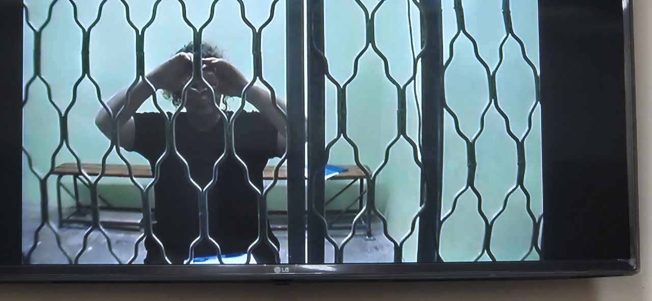 Maria Bontsler attends a court hearing in Kaliningrad via video link, 15 December 2025. Photo: Novaya Gazeta Europe