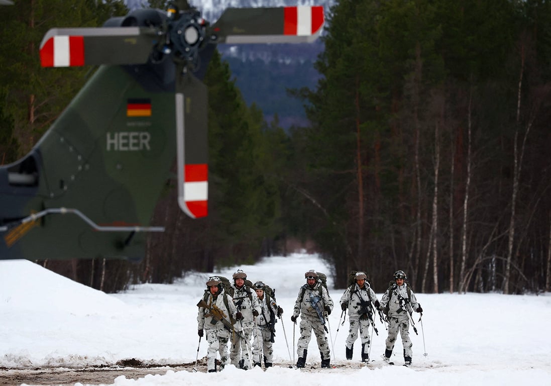 3. Немецкие солдаты на военных учениях НАТО «Cold Response 2026» близ Бардуфосса, в Арктической Норвегии, 13 марта 2026 года. Фото: Bernadett Szabo / REUTERS / Scanpix / LETA