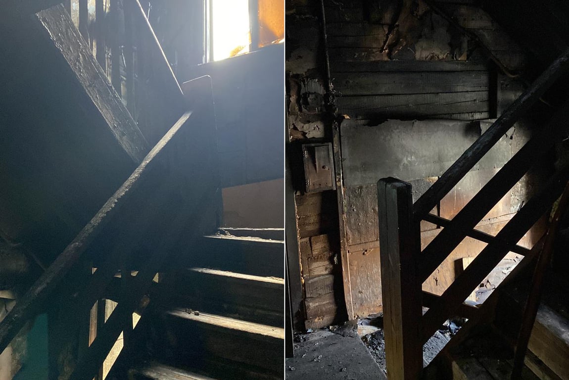 Последствия пожара в доме на улице Быковского. Фото: Мария Смирнова