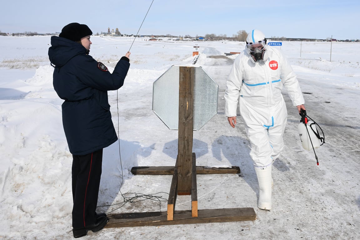 Пропускной пункт на въезде в село Козиха Новосибирской области, 17 марта 2026 года. Фото: Александр Кряжев / Спутник / Imago Images / Scanpix / LETA