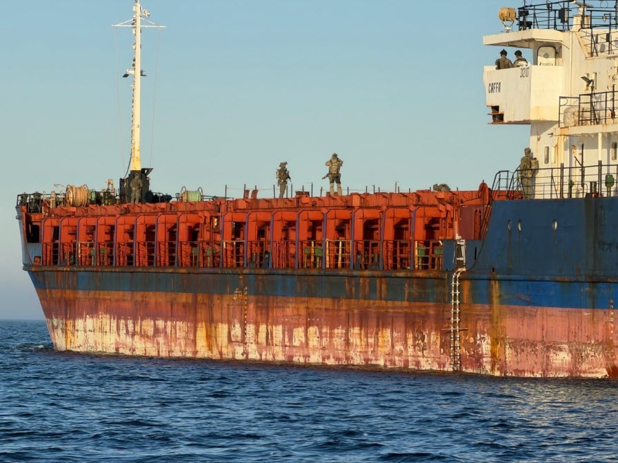 The Caffa after being boarded by the Swedish authorities on 6 March 2026. Photo: Swedish Coast Guard