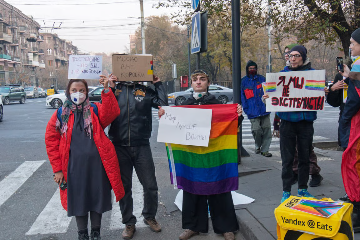 Mark Yakovlev on a picket in Yerevan. Photo: Mark Yakovlev