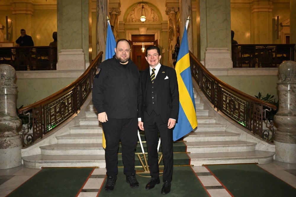 Speaker of Ukraine’s Parliament Ruslan Stefanchuk (L) meets with Speaker of the Swedish Parliament Andreas Norlen at the Crimea Platform in Stockholm, Sweden, 24 November 2025. Photo: EPA/HENRIK MONTGOMERY