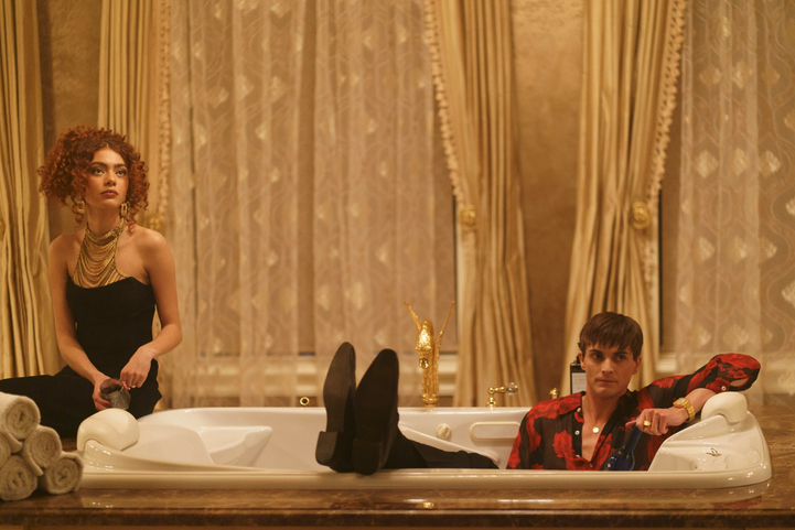 Ksenia Daniela Kharlamova and Kaden Connors as Svetlana and Sasha in Heated Rivalry. Photo: HBO Max / Crave