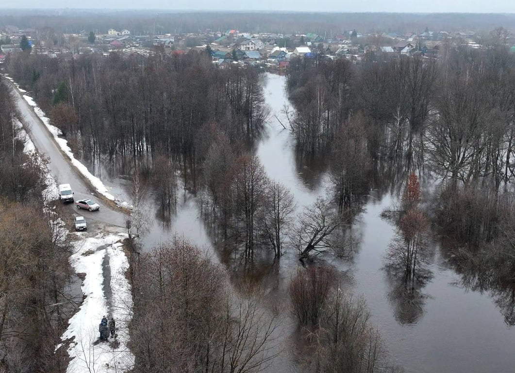Вид на территорию, затопленную паводковыми водами в Новгородской области, 8 апреля 2026 года. Фото: Спутник / Imago Images / Scanpix / LETA