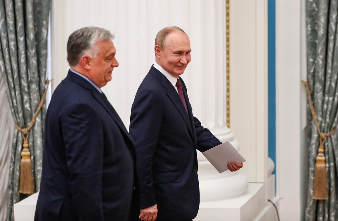 Виктор Орбан и Владимир Путин в Кремле, Москва, 5 июля 2024 года. Фото: Юрий Кочетков / EPA