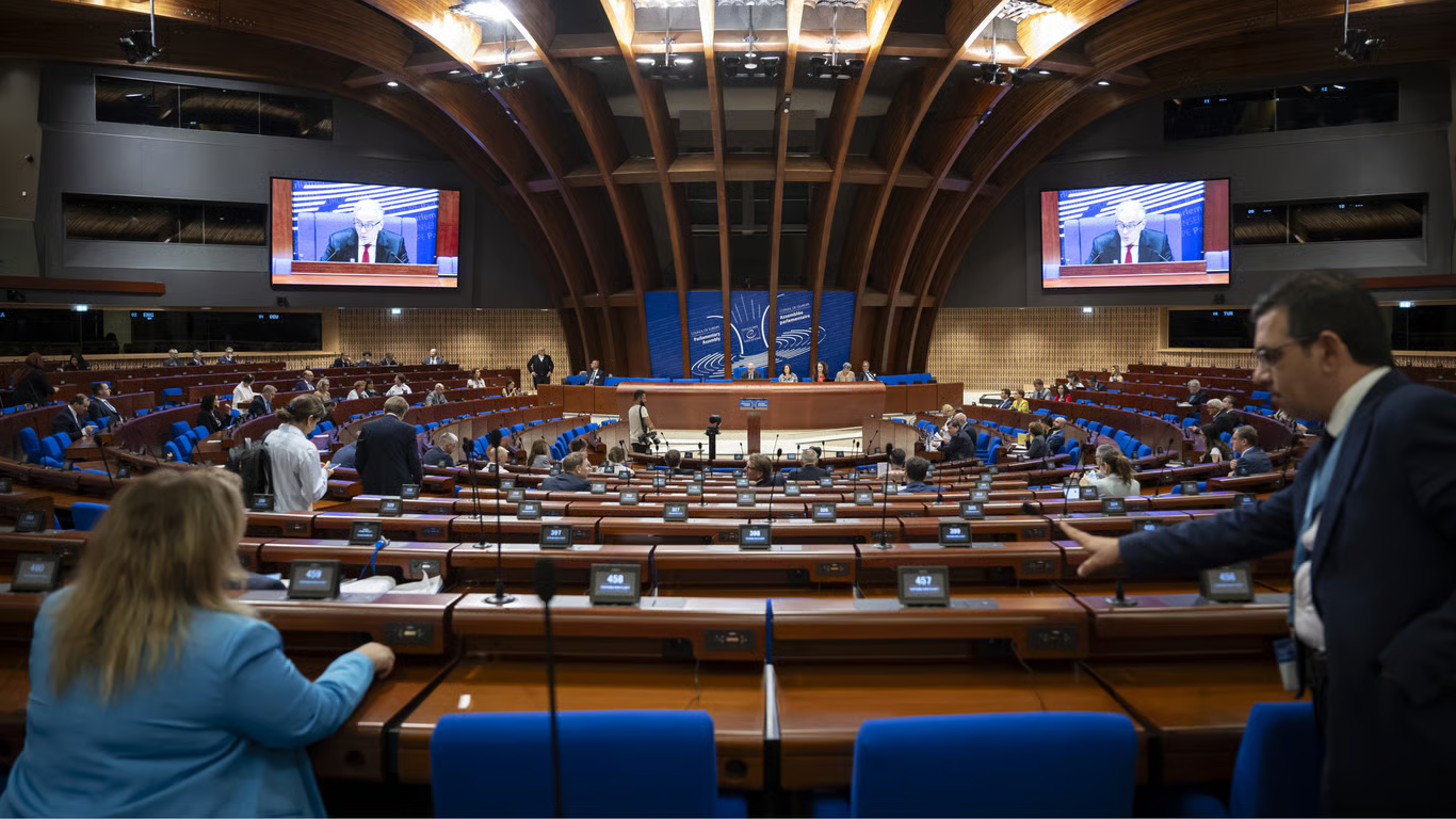 The president of PACE speaks in the Palace of Europe, Strasbourg, France, 25 June 2024. Photo: EPA / ANTHONY ANEX