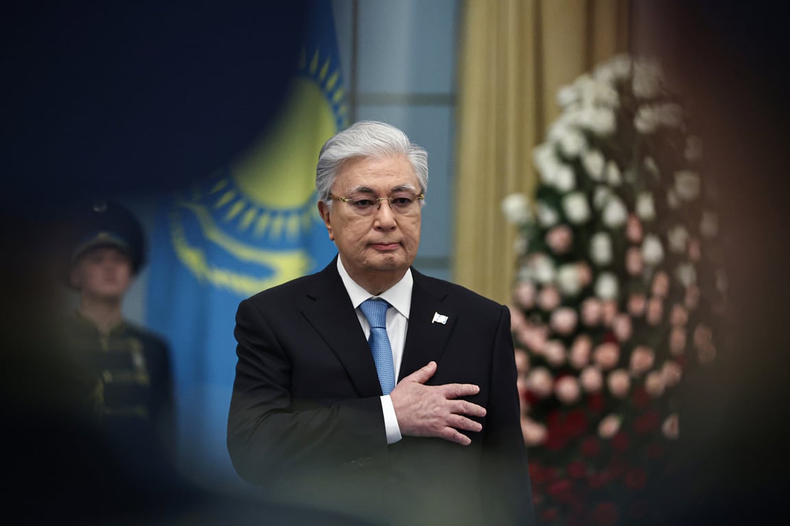 Президент Казахстана Касым-Жомарт Токаев во время встречи с Путиным, Астана, Казахстан, 27 ноября 2024 года. Фото: Михаил Терещенко / Sputnik / Kremlin / EPA