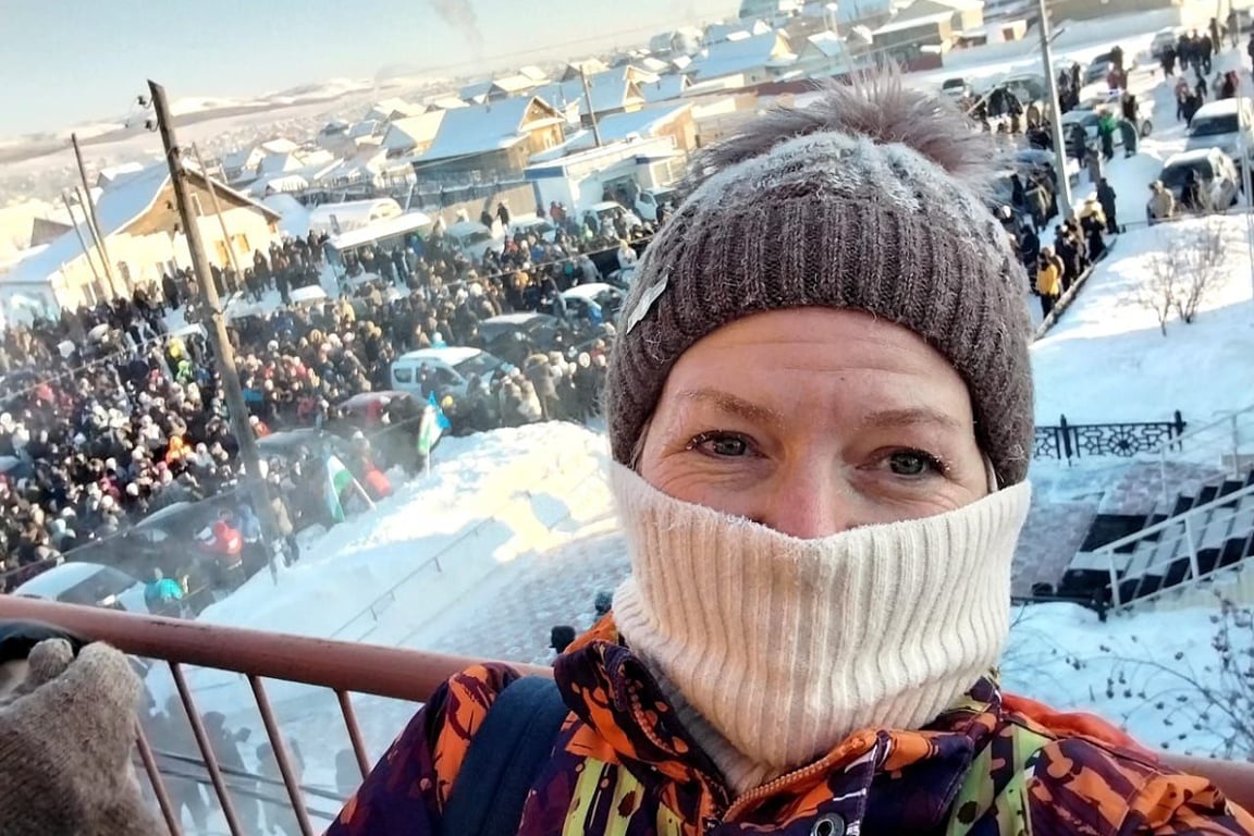 Ольга Комлева во время протестов в Баймаке, январь 2024 года. Фото из личного  телеграм-канала