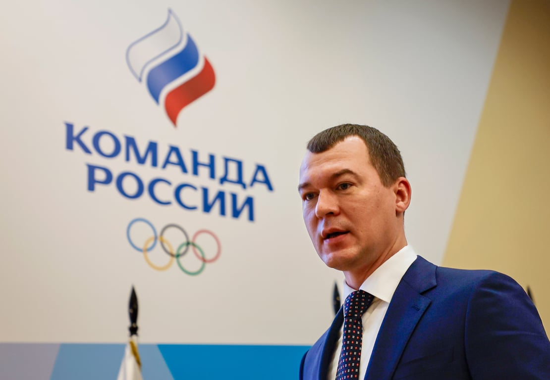 Министр спорта России Михаил Дегтярёв во время досрочных выборов президента Олимпийского комитета России, Москва, 13 декабря 2024 года. Фото: Юрий Кочетков / EPA
