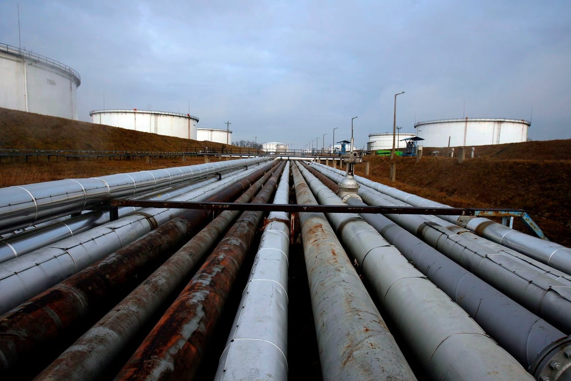 The Druzhba oil pipeline at the Szazhalombatta oil refinery, south of Budapest, Hungary. Photo: EPA / Zsolt Szigetvary