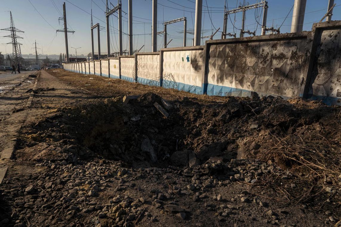 A crater that was formed by AFU shelling of an electrical substation in the western Russian city of Belgorod, 12 March 2026. Photo: Andrey Borodulin / AFP / Scanpix / LETA