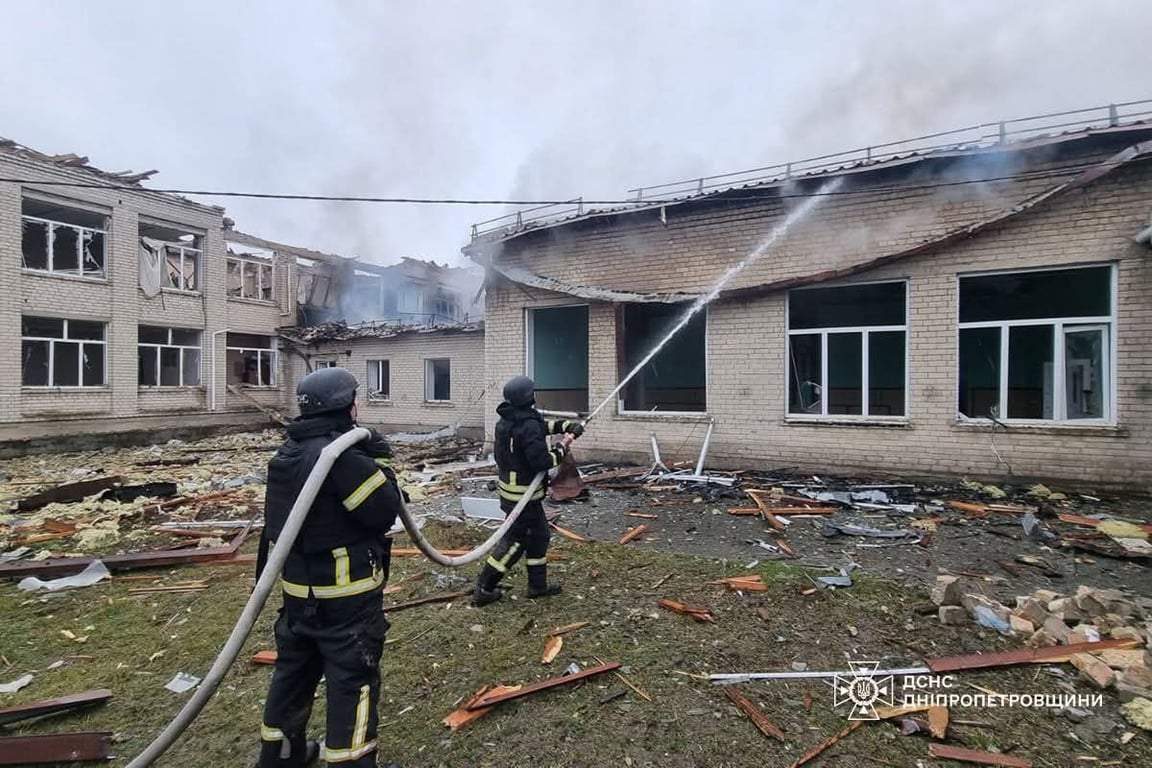 Firefighters tackle a blaze caused by a drone strike on the Synelnykove district of Ukraine’s eastern Dnipropetrovsk region, 24 February 2026. Photo: State Emergency Service of Ukraine