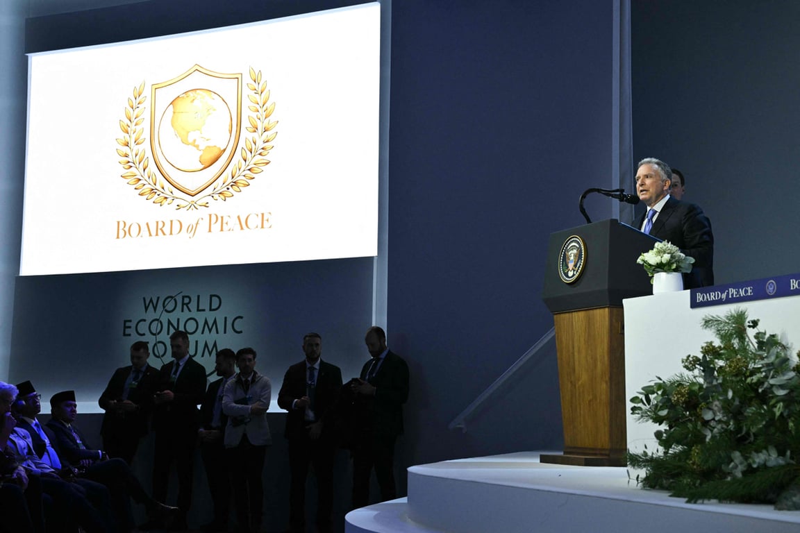 Стив Уиткофф выступает на встрече «Совета мира» в рамках Всемирного экономического форума, Давос, Швейцария, 22 января 2026 года. Фото: Mandel Ngan / AFP / Scanpix / LETA