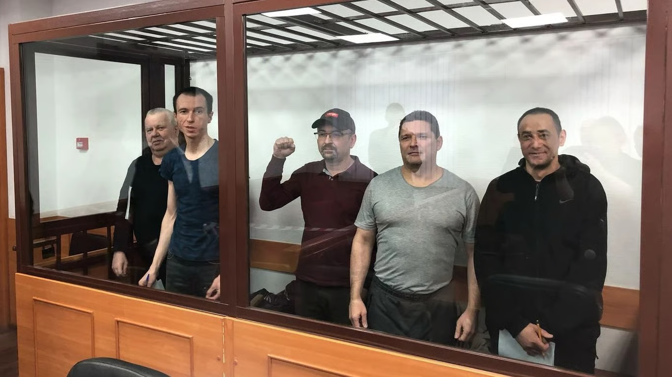 Five members of a Marxist group on trial in Yekaterinburg, Russia. Photo: Mediazona