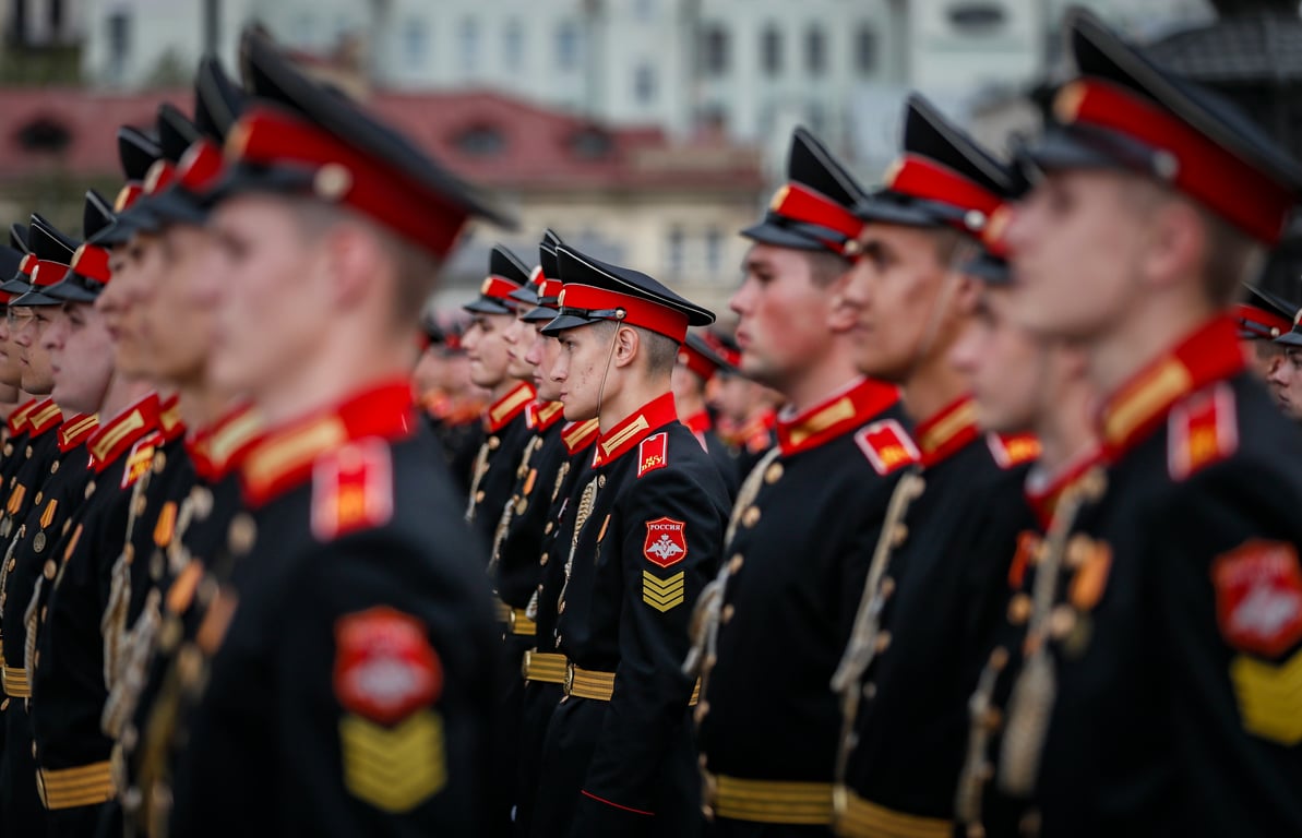 Russian military cadets during an initiation ceremony in Moscow, Russia, 1 September 2021. Photo: EPA / Yuri Kochetkov