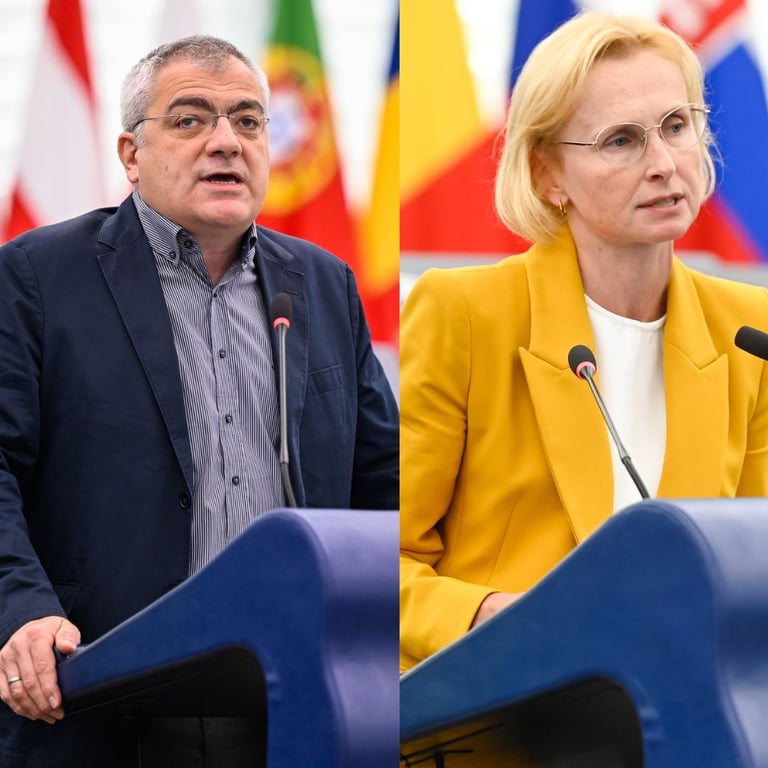 Greek MEP Kostas Papadakis and Czechia’s Kateřina Konečná. Photo: European Parliament