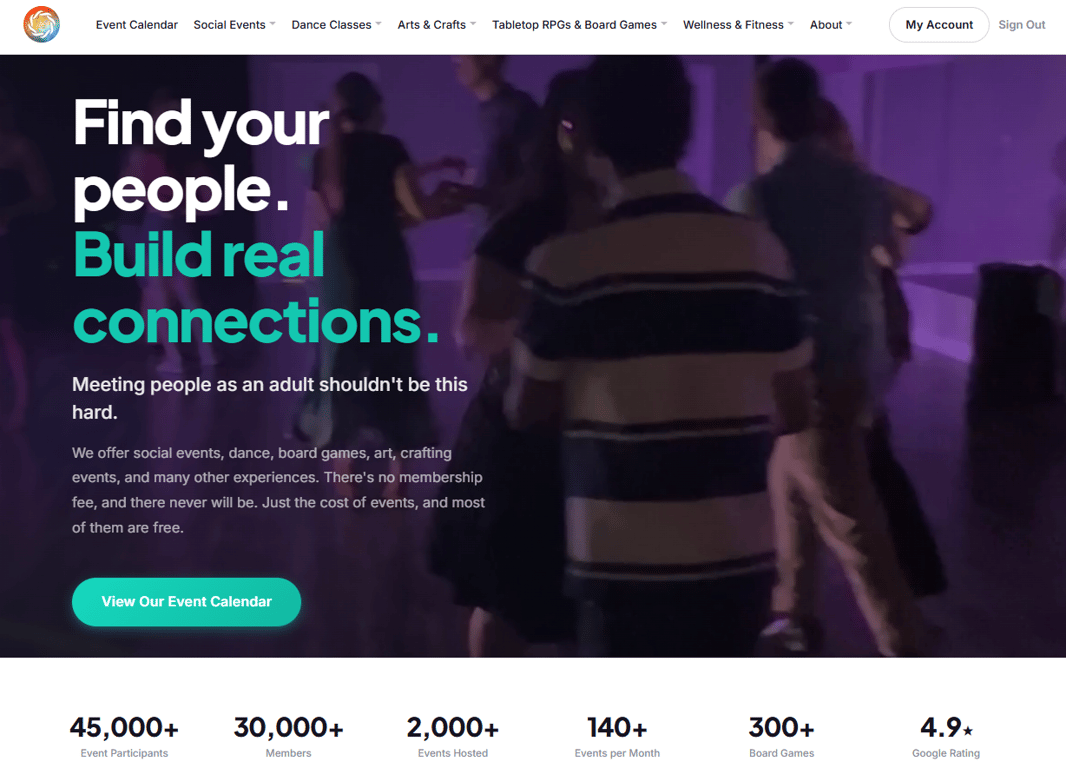 The top of the site on a computer, with the My Account button in the right-hand corner of the nav bar.