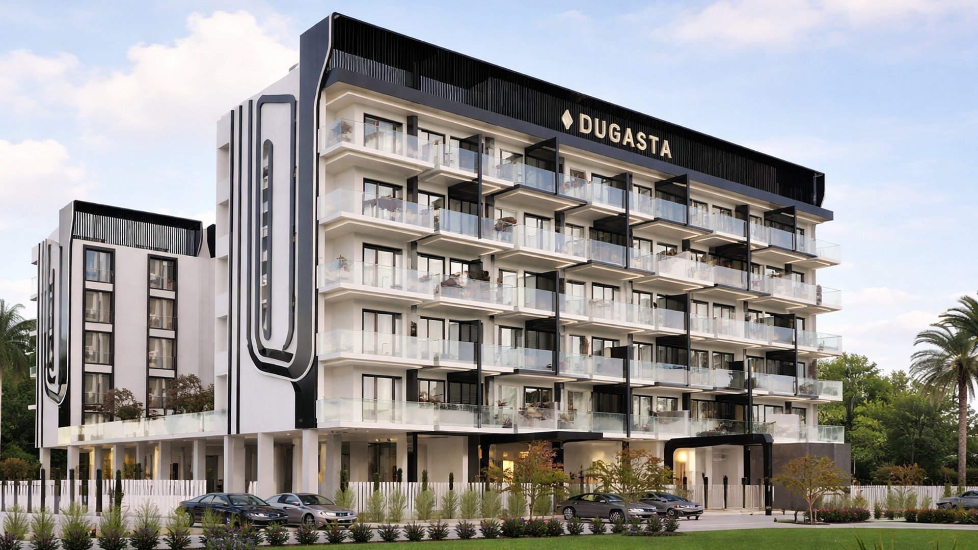 Dugasta Dubai, projet résidentiel moderne à l’architecture élégante, avec balcons vitrés et design urbain raffiné