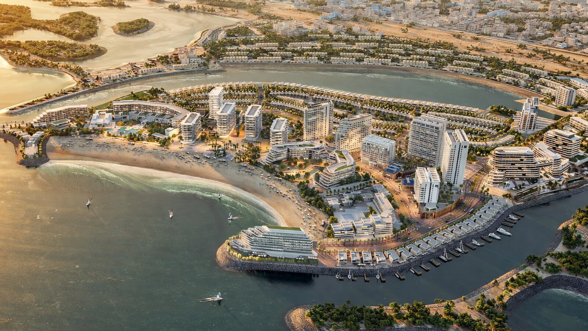 RAK Properties Küstenprojekt in Ras Al Khaimah mit Wohnquartier am Wasser, Marina, Strandzugang und integriertem urbanem Lebensstil
