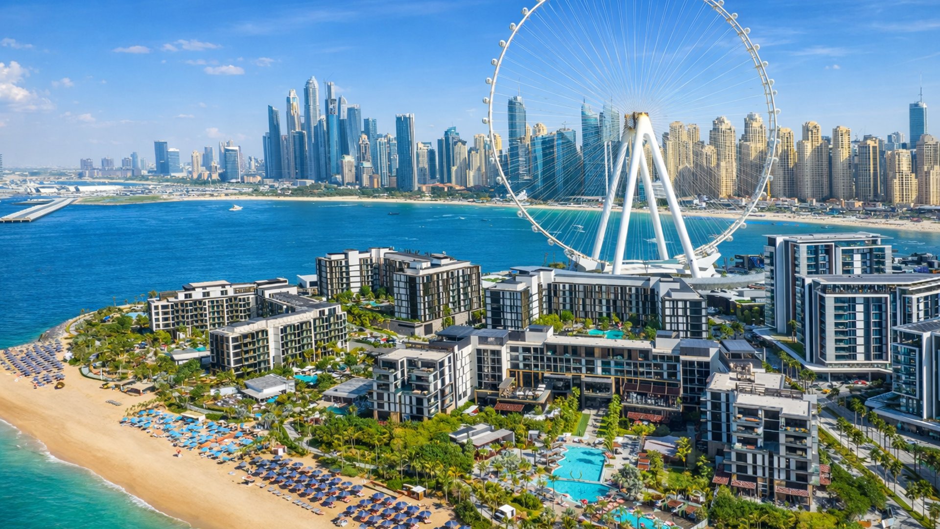 Bluewaters，迪拜：高端岛屿生活，拥有海滨住宅、Ain Dubai 景观、活跃的滨水步道和高端餐饮，并可便捷连接 JBR 与 Dubai Marina