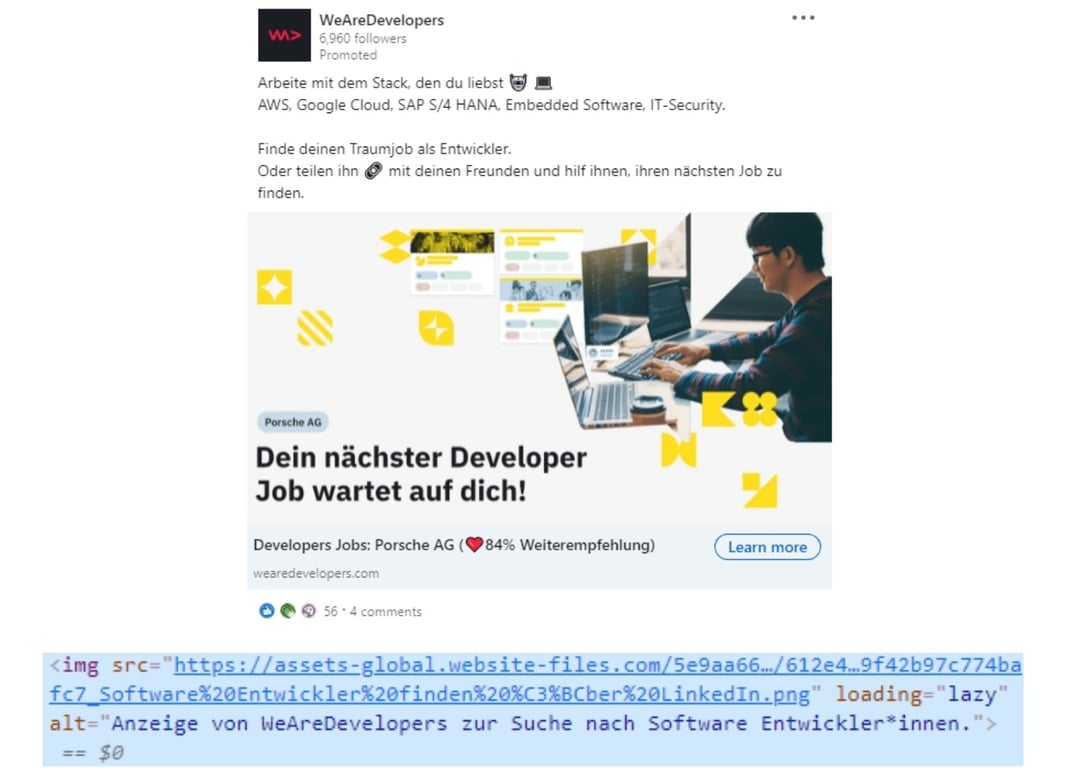 Bilder Alt Text am Beispiel von WeAreDevelopers