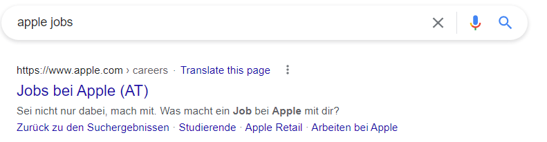 Google Suche nach Apple Jobs