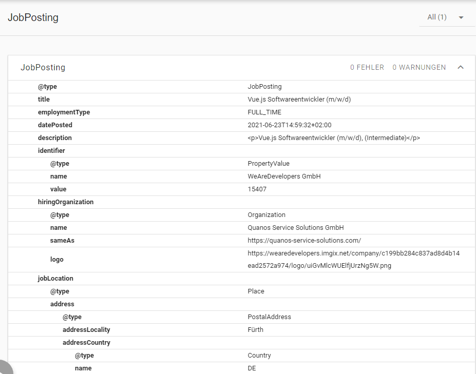 Strukturierte Daten für Job Postings