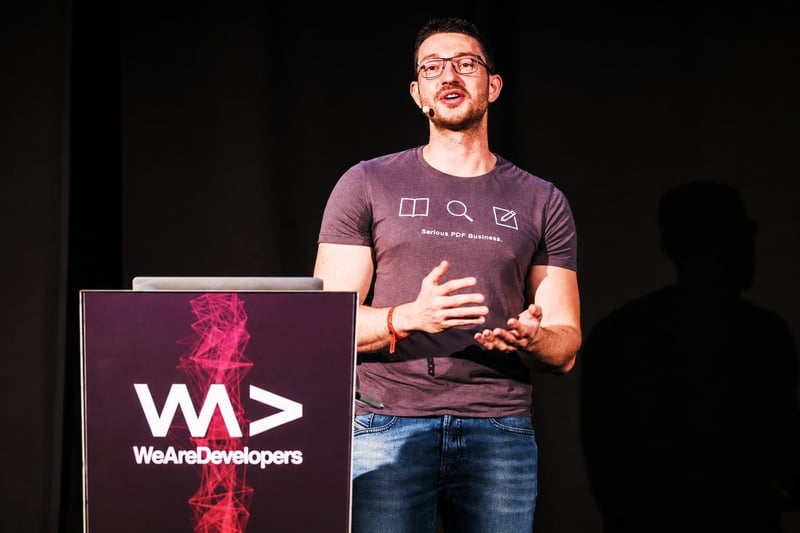 Peter Steinberger on stage at WeAreDevelopers, 2017.