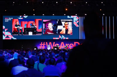 Microsoft speakers Amanda Silver, Scott Hanselman, Chris Heilmann and Torsten Stiller on the WeAreDevelopers stage.