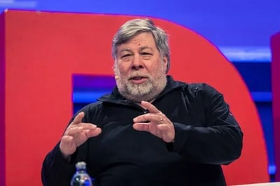 Apple co-founder Steve Wozniak speaking on stage at WeAreDevelopers.