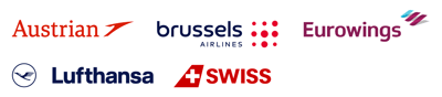 Lufthansa Group: Lufthansa, SWISS, Austrian Airlines, Brussels Airlines, Eurowings.
