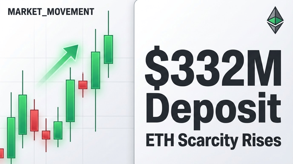 Ethereum Whale Deposits $332M Amid Rising ETH Scarcity and Market Shifts