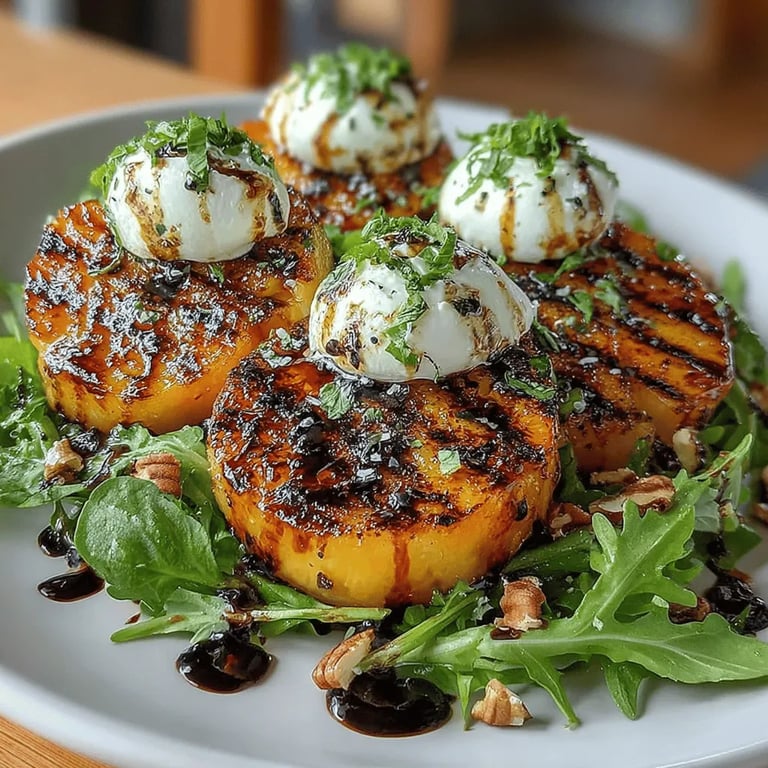 Grilled Peach & Burrata Salad: A Culinary Delight close up showing texture and detail