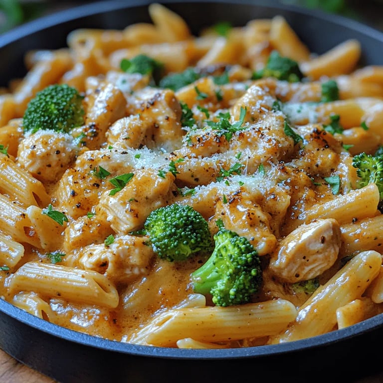 One-Pan Creamy Chicken Pasta close up showing texture and detail