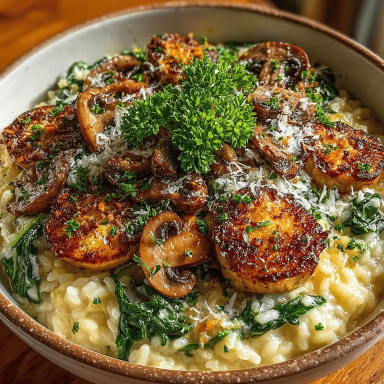 Creamy Mushroom and Spinach Risotto: The Ultimate Comfort Dish close up showing texture and detail