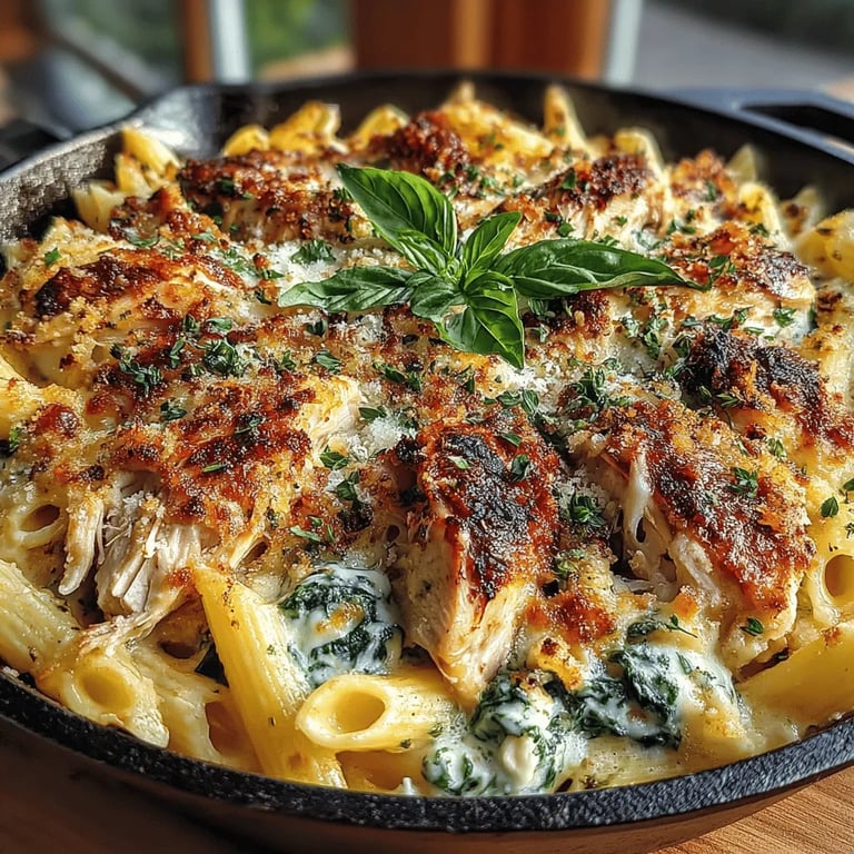 Creamy Chicken and Spinach Pasta Bake: A Comforting Delight for Your Table