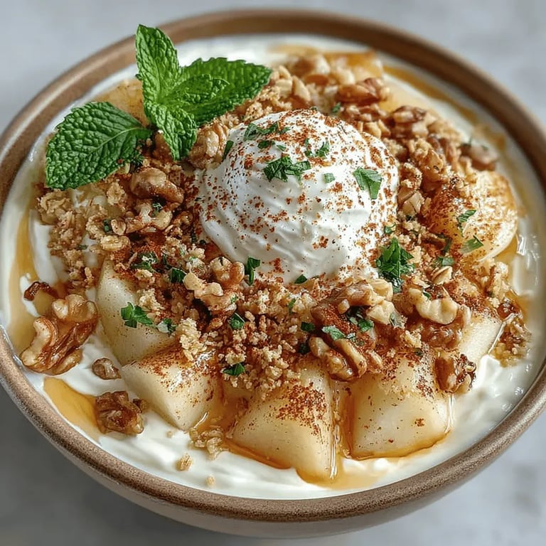 Sweet Pear & Honey Yogurt Bowls: A Deliciously Nutritious Treat close up showing texture and detail