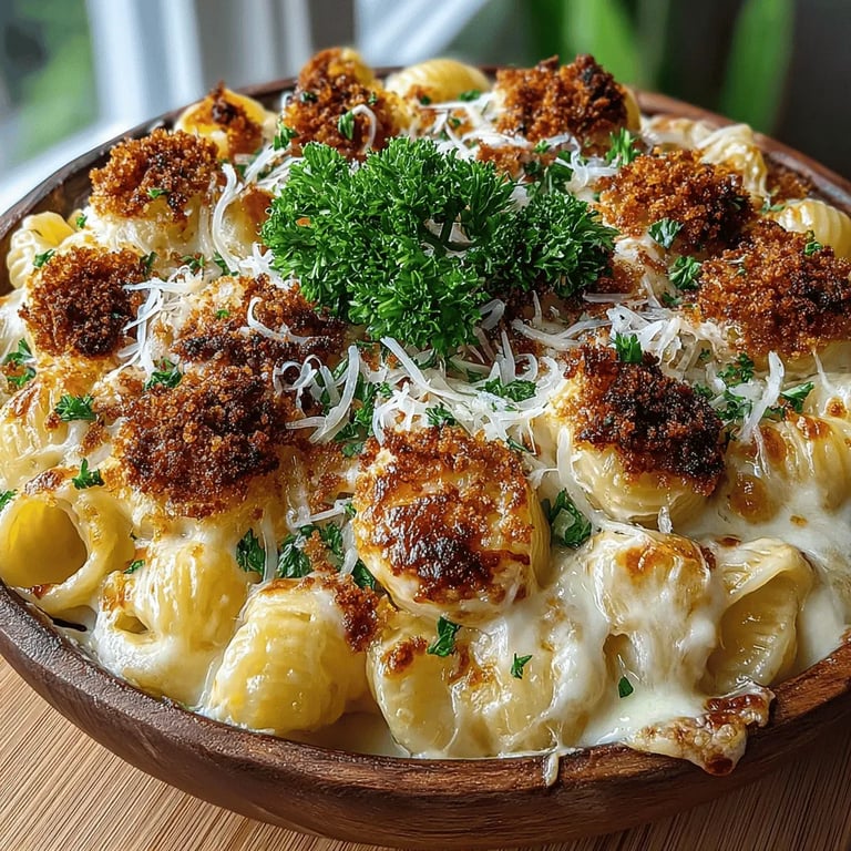 Homestyle Baked Macaroni and Cheese Delight close up showing texture and detail