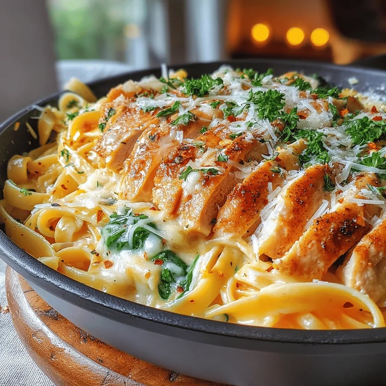 Creamy Comfort Skillet Chicken Alfredo: A Delightful Weeknight Meal close up showing texture and detail
