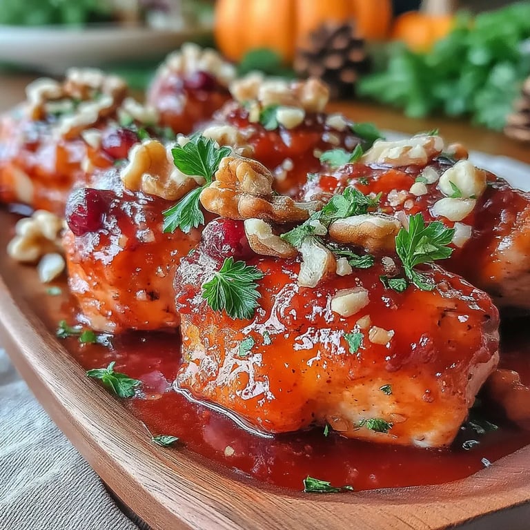 Cranberry Walnut Turkey Tenderloin Bites close up showing texture and detail